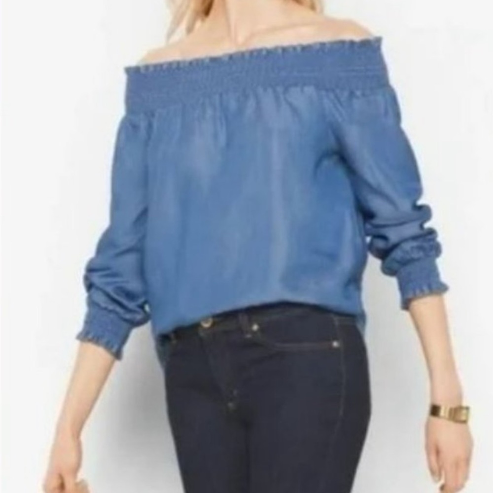 NWOT Michael Kors Chambray Off-The-Shoulder Top